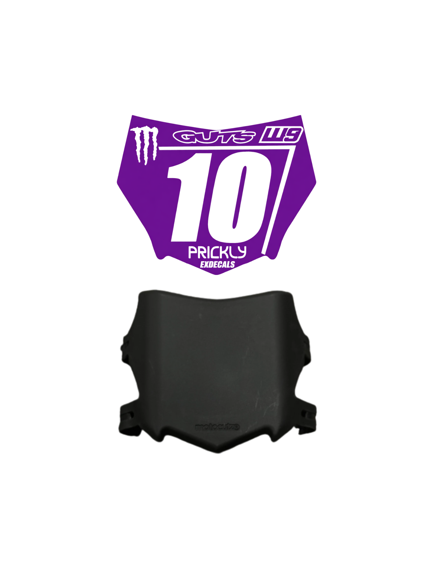 Dual set MotoCutz plate and decal (Black and Purple)