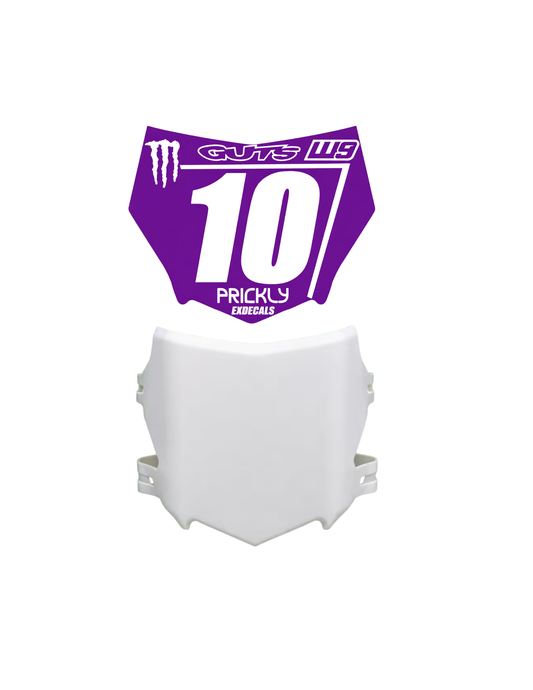Dual set MotoCutz plate and decal (white and purple)